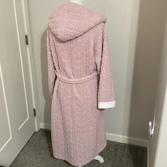 Women's Preloved L/XL Mauve Pink & White Hooded Long Robe! - Picture 4 of 15